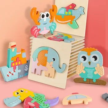 Baby Hračky-Drevené 3d Puzzle Cartoon Zvierat Inteligencie Deti Vzdelávacie Mozgu Teaser Deti Tangram Tvary Vzdelávania Skladačka