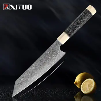 XITUO 8 Palcový Nakiri Nôž Japonský Damasku Ocele, Santoku Nôž, nôž Šéfkuchára Jedinečný osemhranné zvládnuť Profesionálne Kuchynské Nože