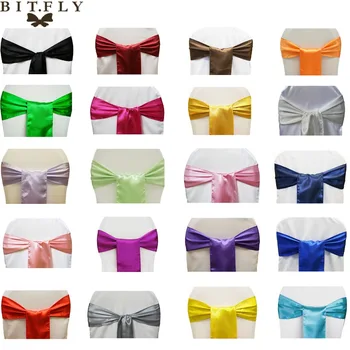 BIT.FLY 10pcs/lot Chair Sash Bow For Cover Wedding Chairs knot Party Banquet Event Xmas Decorations Satin Fabric Supply 15*275cm