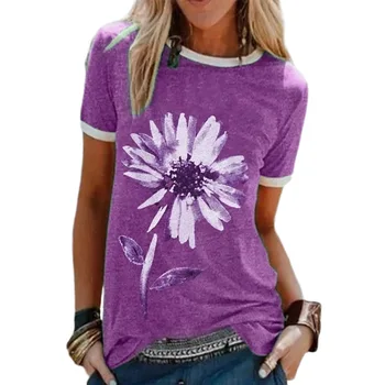 женское пла2020 Amazon cezhraničné populárne žien top Európskych a Amerických voľné kvetinový tlač okrúhlym výstrihom, krátky rukáv T-shirt