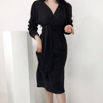 WHCW CGDSR a-line jeseň zima voľné 2020 šaty strane kórejský štýl žena elegantný mini šaty žien vintage dlhý rukáv slim