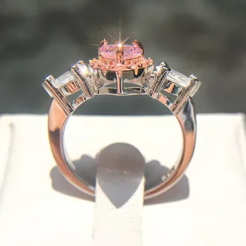 CC 925 Striebro Prstene Pre Ženy Princezná Navrhnúť Manželstva Ružové Srdce Cubic Zirconia Krúžok Romantické Svadobné Svadobné Bijoux CC917