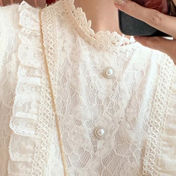 Vintage Čipky Dlhý Rukáv Fariy Šaty Elegantné Biele Ženy Dizajnér Midi Šaty 2021 Jar Bežné Strany Dámske jednodielne Šaty Nové