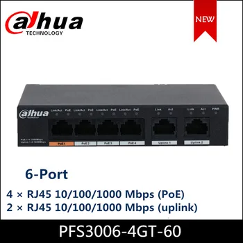 Dahua 6-Port Nespravovaná Ploche Gigabit Switch s 4-Port, PoE Switch RJ45 pripojenie 10/100/1000 mb / s PFS3006-4GT-60