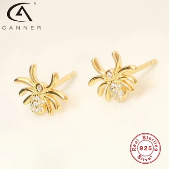 CANNER Náušnice Pre Ženy Spider Zirconia Reálne 925 Sterling Silver Piercing Stud Náušnice kórejský Jemné Šperky Pendientes