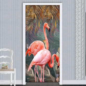 DIY Samolepiace Dvere Nálepky Stenu Banán Leaf Flamingo 3D Photo nástenná maľba Tapety Pre Obývacia Izba, Spálňa Domov Dekor Dverí