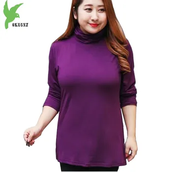 Plus veľkosť 5XL Jeseň Zima Turtleneck T-shirt Ženy Pohodlné Spodné Tričko Pružnosť Veľké veľkosti Žena T-shirt Topy A1532