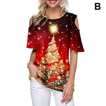 Ženy Vianočný Stromček Vytlačené Krátky Rukáv T-Shirt Slávnostné Vianočné Bežné Topy Nové
