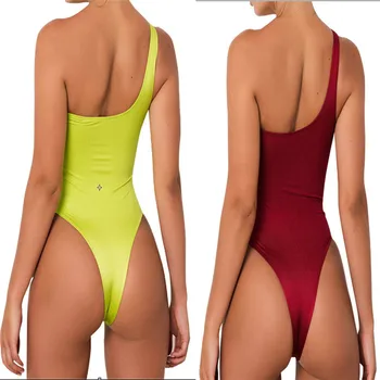 2019 Sexy Dámske Letné Beach jednodielne Plavky Nastaviť Dámy Vysoký Pás Čalúnená Dovolenku Swimmingwear Bazén Plavky