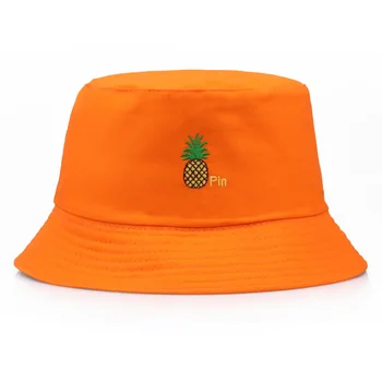 Roztomilý Kórea Štýl Žien Tropické Ovocie Vedierko Hat Výšivky Ananás Rybársky Klobúk Oranžová, Čierna, Ružová