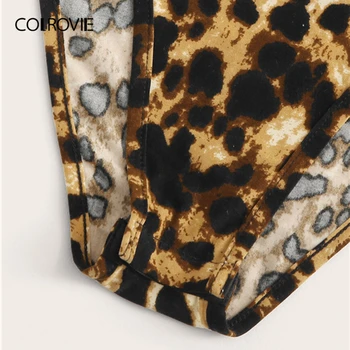 COLROVIE Stojan Golier Forme Vybavené Leopard Tlač Chudá Sexy Kombinézu Ženy 2019 Lete Streetwear Očarujúce Dámy Kombinézach