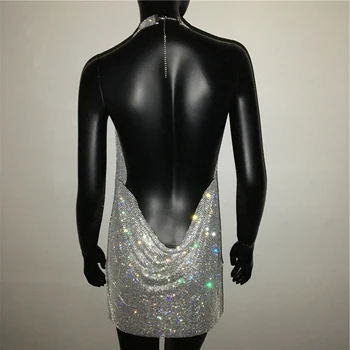 2020 NOVÉ Sexy Hlboko V Krku Crystal Šaty Ženy, Luxusné Drahokamu s uväzovaním za Dance Party Diamante Backless Split Mini Šaty
