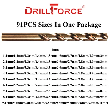 Drillforce 91PCS 1-10 MM M42 8% Kobaltu Drill Bit Nastavený,HSS-CO Vrtákov na Vŕtanie na Kalená Oceľ, Liatina a Nerezová Oceľ