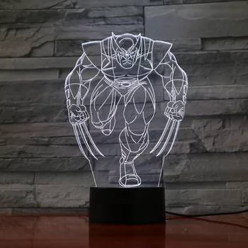 Wolverine X-men 3D Nočné Svetlo Akryl Platňa 7 Farby Meniace LED Stôl, stolná Lampa 3D Ilúziu, Svietidlá Pre Chlapcov Darčeky GX1237