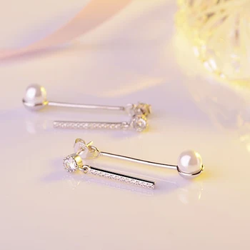Luxusné Svadobné visí vianočné náušnice ženy prírodné pearl náušnice Plata farebné šperky pre dievčatá CZ jednoduché náušnice