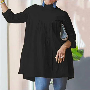 2020 žien pol vysokým golierom mid-dĺžka košele jednofarebné tričko s dlhým rukávom