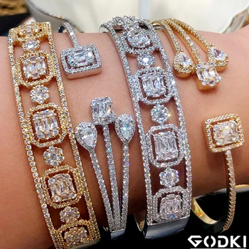 GODKI Módne Luxusné Čalúnené Náramok Manžeta Pre Ženy, Svadobné Plný Kubický Zirkón Crystal CZ Dubaj Náramok Strany Šperky 2020