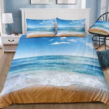 3ks posteľná bielizeň Sady 3D Digitálna Tlač Vlastné Deka Perinu Nastaviť Šírku Morskej hladine Pláži Domov Kráľovná Kráľ Deka obliečka na Vankúš