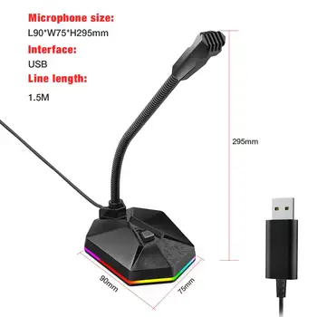 USB Počítača Mikrofón Plug &Play Ploche Všesmerového Kondenzátora RGB Svetlo Dýchania USB Mikrofón pre Počítač, Notebook, PC