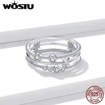 WOSTU Zimné Príchodu 925 Sterling Silver Star Prstene pre Ženy Jednoduché CZ Geometrie Prst Krúžky S925 Jemné Šperky Darček DAR156