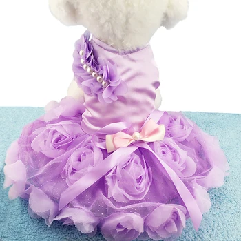 Hodváb Rose Psa Letné Šaty Princezná Šaty, Ružové a Fialové Luxusné Oblečenie pre Mačky Puppy Strany Svadobné Sukne Teddy DOGGYZSTYLE