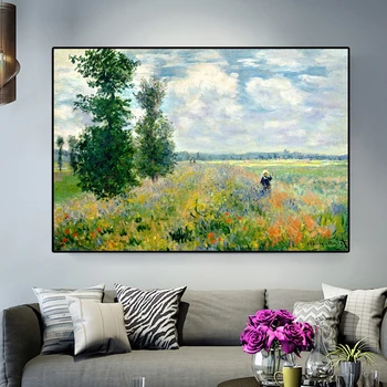 HD Tlač Claude Monet Maku Na Argenteui Krajiny Plátno na Maľovanie Plagátu Vytlačí Cuadros Wall Art Obrázky pre Obývacia Izba