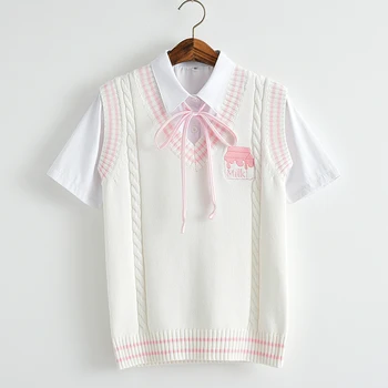 2017 nový roztomilý syr výšivky škole štýl Japonsko mäkké sestra JK uniformy pletené vest