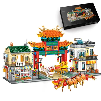 3581Pcs Mesto, Výhľad na Ulicu Bloky Starovekej Čínskej Architektúry Model Tehly Hračky (Nie je Kompatibilný so Malých Častíc Bloky)