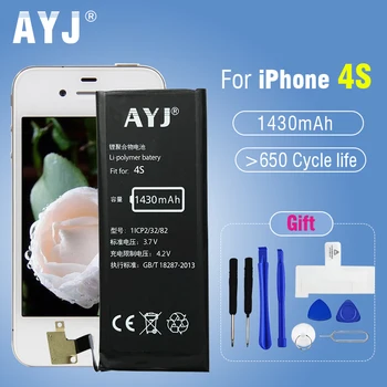 AYJ 5A Kvality Batéria Pre iPhone 4 4S S kapa Plný 1430 mAh Nové Bunky 0 Nulový Cyklus 3.7-4.2 V safe & stabilne