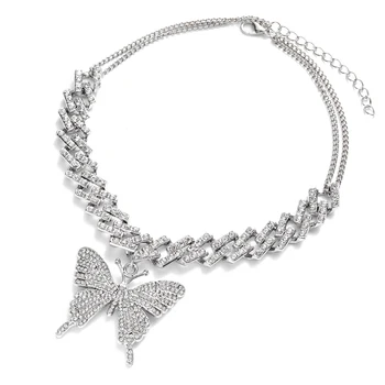 Móda Motýľ reťazca ľadový z kubánskej reťazí motýľ náhrdelník dámske 2020 chocker hip hop šperky ice šperky