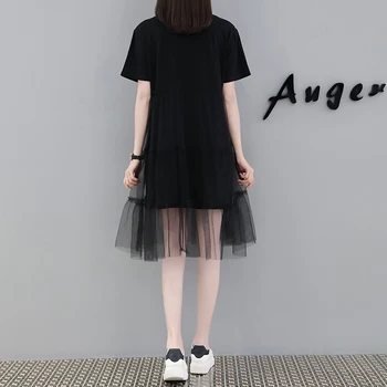 Čierne Sieťované Šaty 2019 kórejský Módne Oblečenie Žien Preppy Štýl Faux Dve Kus Bavlny Oka Lištovanie Plus Veľkosť M-4XL Šaty 191