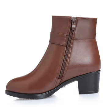 GKTINOO Ženy topánky ženy originálne kožené topánky Originálne Kožené vysoké podpätky, členkové topánky hrubé vlny zimné čižmy