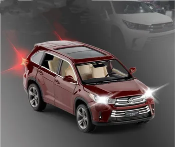 1:32 zliatiny späť modelu auta,2018 Toyota Highlander SUV modelu auta,6 dvere auta, hračky,simulácia zvuku a svetla,doprava zdarma