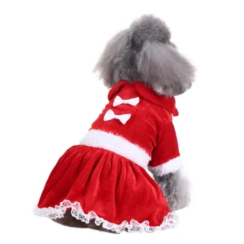 V zime Teplé Vianočné Šaty Krásne Červené Luk Šteňa Sukne Psa Čipiek, Bavlny Vianoce Psa Kostým yorkie Čivava, Oblečenie pre Mačky