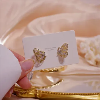 Klasické Nádherné Cubic Zirconia Motýľ Zlaté Stud Náušnice pre Ženu, Luxusný Nový kórejský Náušnice Strany Príslušenstvo Šperky