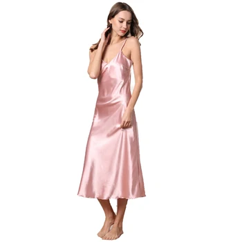 Fiklyc bielizeň polovici teľa dĺžka sexy žien leto bez rukávov dlhé nočné šaty saténové žena nightgown sleepwear luxusný dizajn