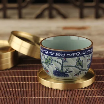 Čistej medi držiteľ dráha domácnosti kungfu čaj nastaviť čajový obrad príslušenstvo mosadz tepelná izolácia čaj mat darčeková sada 6 kusov