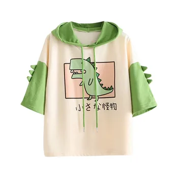 2021 T Shirt Ženy Hoodies Letné Topy, Pulóvre Dinosaura Cartoon Harajuku Grafické Tees Dievčatá Roztomilý Teens Kawaii Kapucňou Camiseta