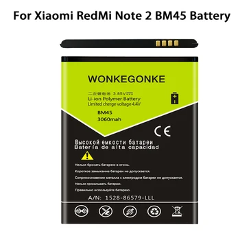 WONKEGONKE BM45 batérie Pre Xiao RedMi Poznámka 2 Bateria pre Hongmi Červená Ryža Pozn.2 3060mAh Náhradné Batérie