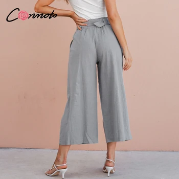 Conmoto lete roku 2020 pevné sexy bežné ženy nohavice volánikmi široký vysokej módy nohu pás nohavice OL vysoko módne nohavice