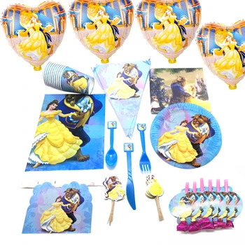 129pcs/veľa Narodeninovej Party Krásy Zviera Poháre Taniere Obrus detské Plienky Baby Sprcha Banner pozvánky Balóny, Dekorácie