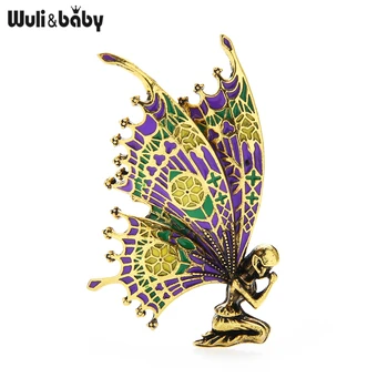 Wuli&baby Vintage Motýlích Krídel Víla Brošne Kvality Skloviny Ženy Brošňa Kolíky 2 Farby 2021 Anjel Návrhár Šperkov Darček