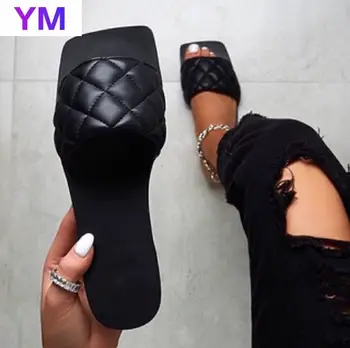 2020 Nové Módne Ženy Papuče Letné Byt Sandále Gumové Topánky Pohodlné Kožené Listov Plus Veľkosť Femme Listov