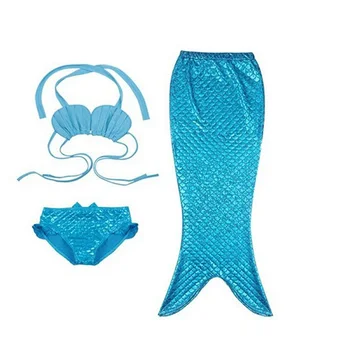 Kostým 3ks Dievča Dieťa Narodeniny Dovolenku Dar Morská víla Chvost Cosplay Bikini Set Plavky Modrá Ružová Zelená