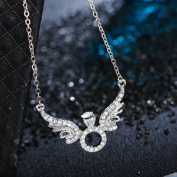 GU86 Žena anjel krídla náhrdelník módne kovové zirkón náhrdelník s príveskom
