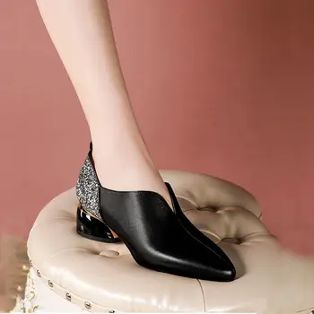 Zapatos De Mujer Ženy Roztomilé Sladké Sivá Pošmyknúť na Päty Topánky Lady Klasické Čierne Pohodlie Jeseň Black Pu Koža Päty Topánky G6193