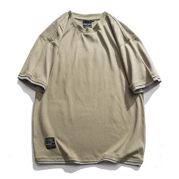 Han pánske letné bavlna falošné dvojdielne krátke rukávy t-shirt trend voľné top pár bežné pol rukávom