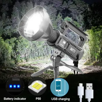 Výkonné LED Baterka Prenosné XHP70.2 Horák, USB Nabíjateľné Svetlomet, Nepremokavé Reflektor so stojanom Rybárske Svetlo Svietidla