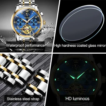 OLEVS Automatické hodinky Mužov Stianless Ocele Športové Nepremokavé Dátum Luxusné Mechanické Náramkové hodinky Fázy Mesiaca Montre homme Darčeky 6617