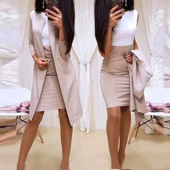 Najnovšie Trendy 2ks Office Lady Ženy Jeseň Farbou Dlhé Sako Bunda Bodycon Krátke Mini Sukne Oblek
